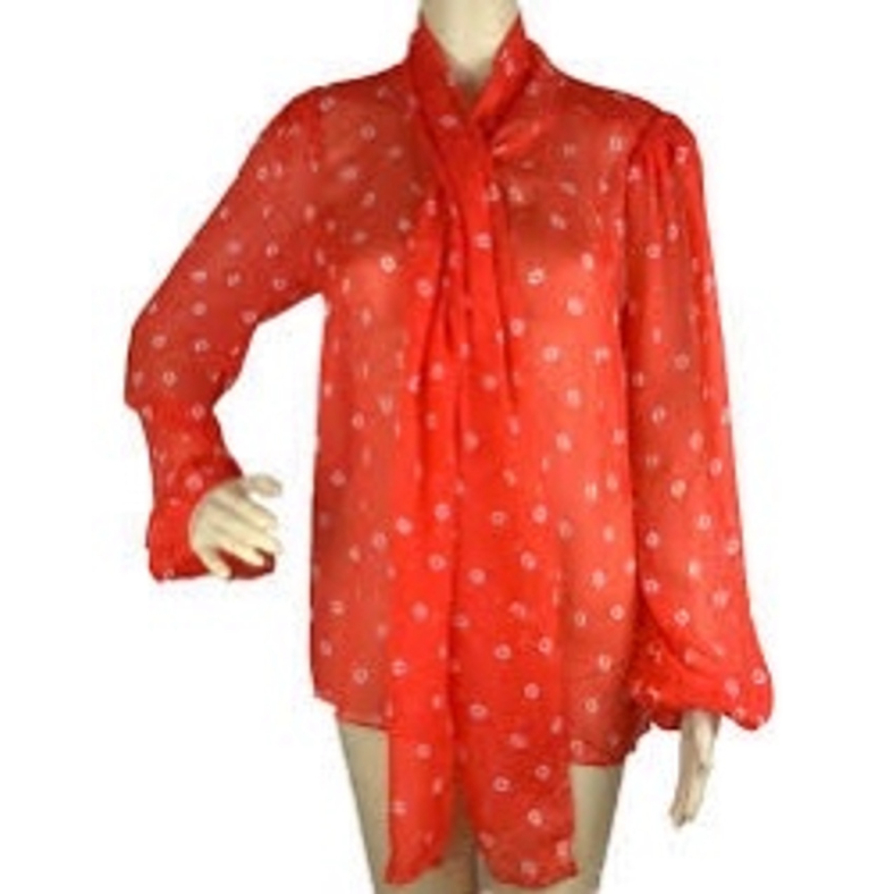 Diane von Furstenberg 100% Silk Geometric Red Print Blouse Size 10